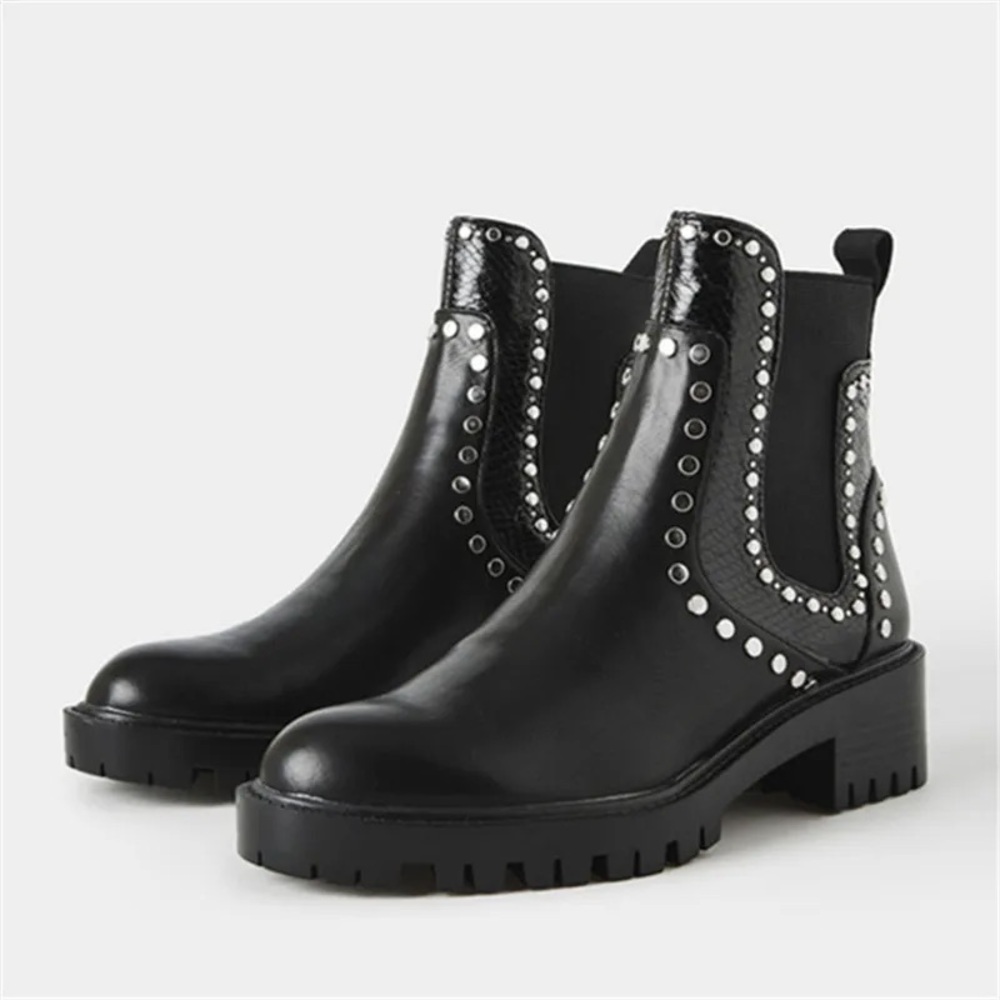 Black Leather Studded Chelsea Boots